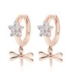 Flower with Dragonfly Hang CZ Silver Huggies Earring HO-2528